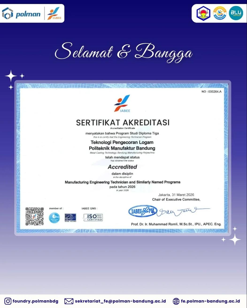AKREDITASI INTERNASIONAL - Program Studi D3 Teknologi Pengecoran Logam