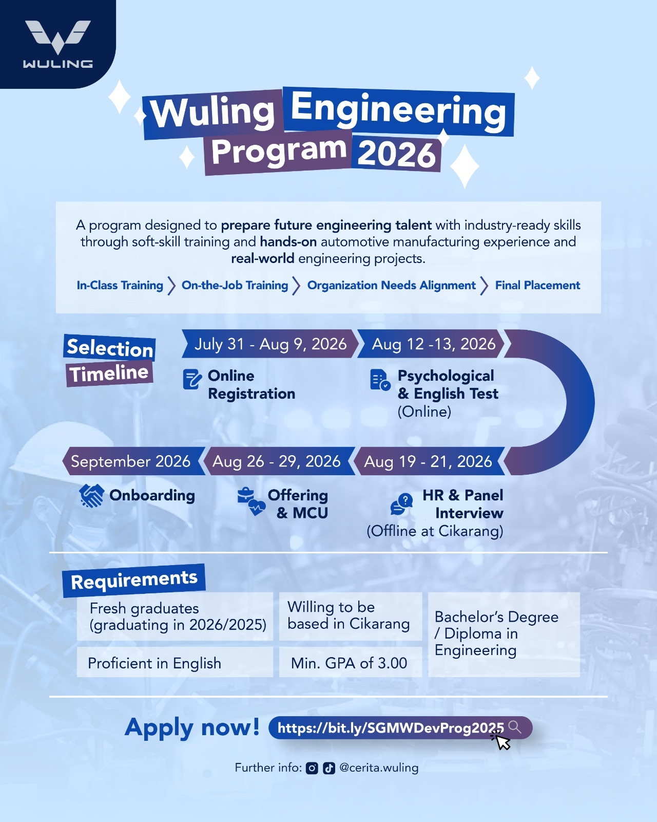 Wuling Buka Pendaftaran Wuling Engineering Program 2026, Kesempatan Karier Bagi Lulusan Teknik di Cikarang