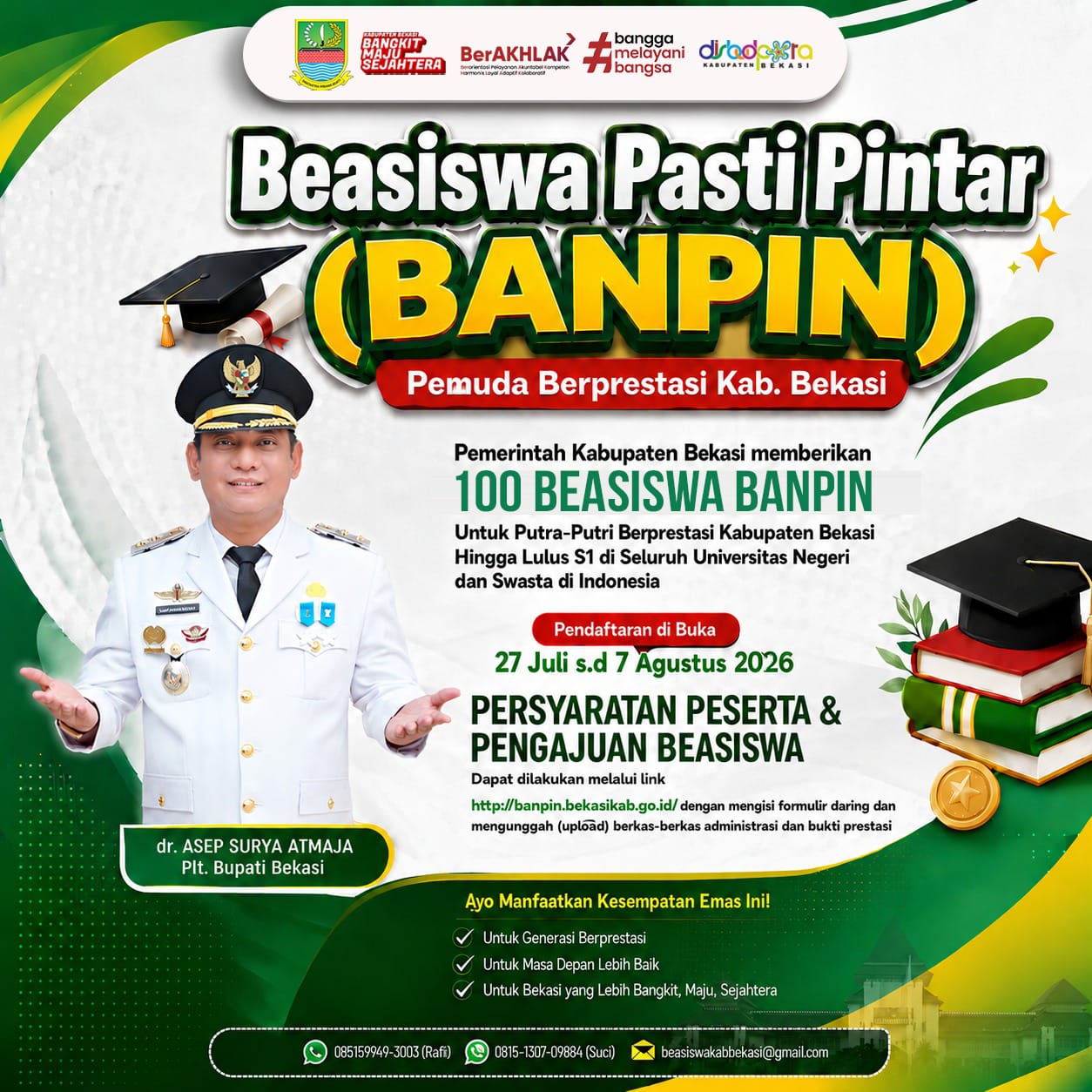 Dukung Pendidikan Putra-Putri Daerah, Pemkab Bekasi Buka Pendaftaran Beasiswa Pasti Pintar (BANPIN) 2026